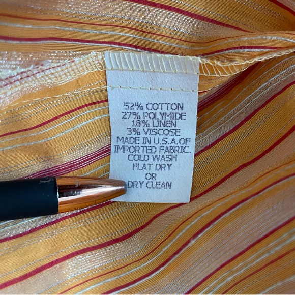 Vintage Flatiron Workshop 12 Snap Front Striped Blouse Orange Pink Shimmer USA - Picture 10 of 13